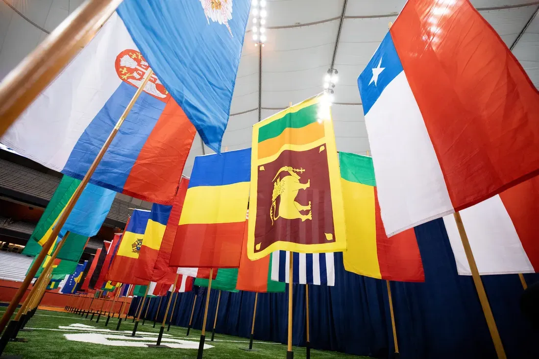 Flags inside the dome.